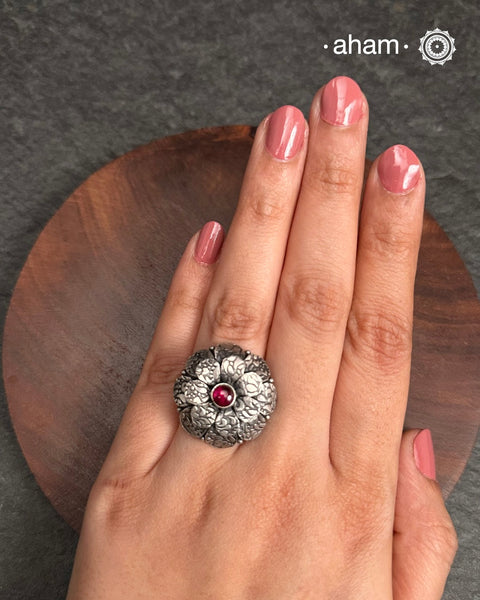 Shivneri Flower Silver Ring