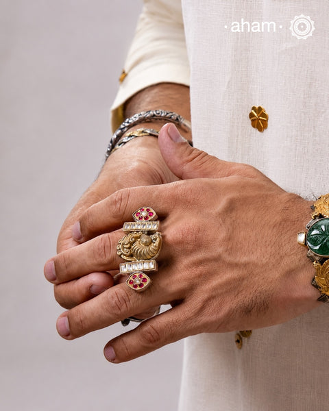 Noori Two Tone  Peacock Silver Ring