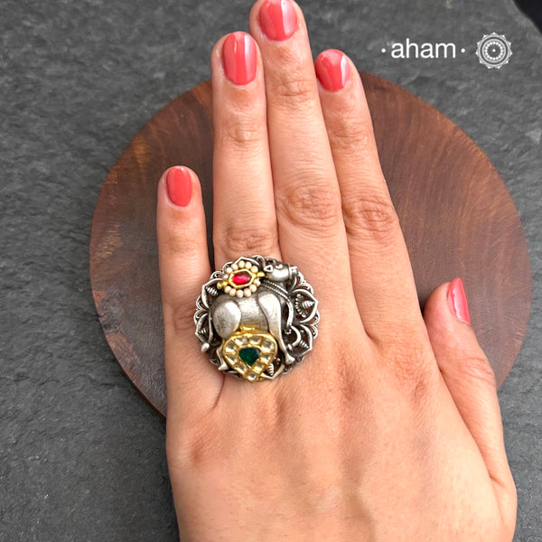 Cow Two Tone Silver Ring