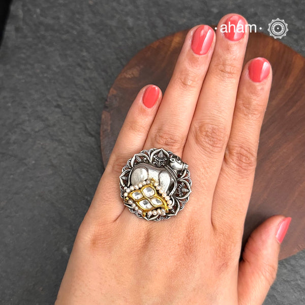 Noori Cow Two Tone Silver Ring