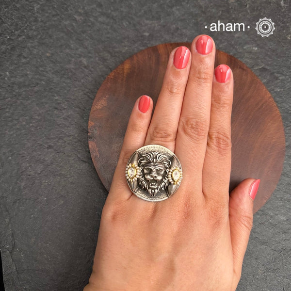 Noori Lion Two Tone Silver Ring