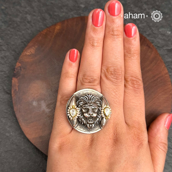 Noori Lion Two Tone Silver Ring