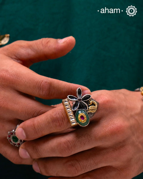 Noori Two Tone Peacock Silver Ring