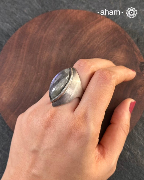 Ira ring crafted in 92.5 silver with statement Labradorite Stone.