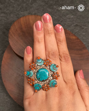 Himalayan Turquoise & Coral Silver Ring