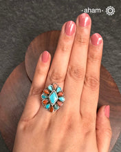 Himalayan Coral and Turquoise Silver Ring