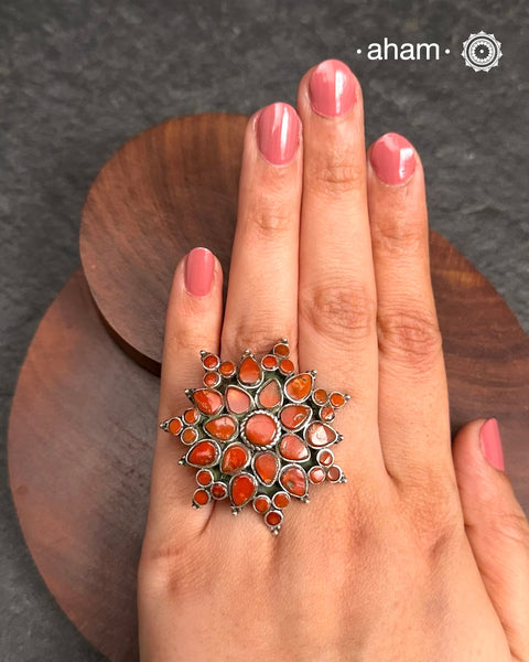 Himalayan Coral Silver Ring