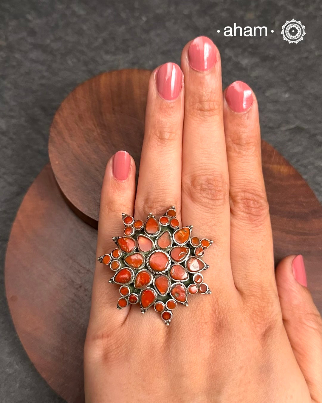 Himalayan Coral Silver Ring