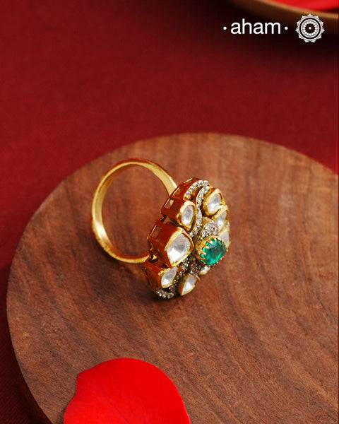 Moissanite Gold Polish Silver Ring