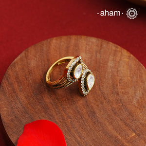 Moissanite gold polish adjustable ring handcrafted in silver with Stone. Perfect for special occasions and festivities.