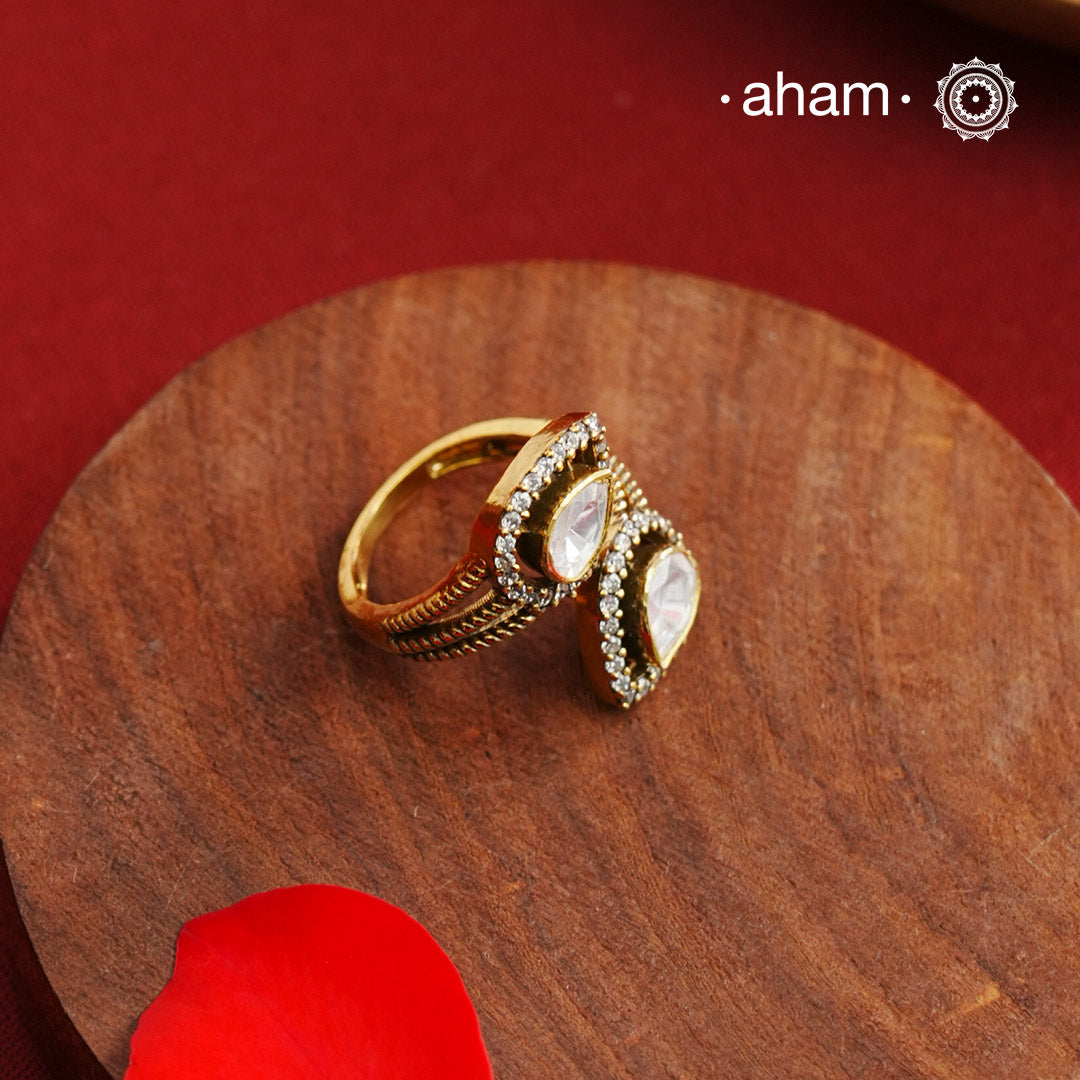 Moissanite gold polish adjustable ring handcrafted in silver with Stone. Perfect for special occasions and festivities.