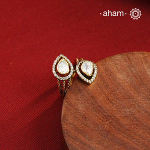 Moissanite gold polish adjustable ring handcrafted in silver with Stone. Perfect for special occasions and festivities.