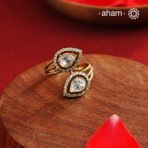 Moissanite gold polish adjustable ring handcrafted in silver with Stone. Perfect for special occasions and festivities.