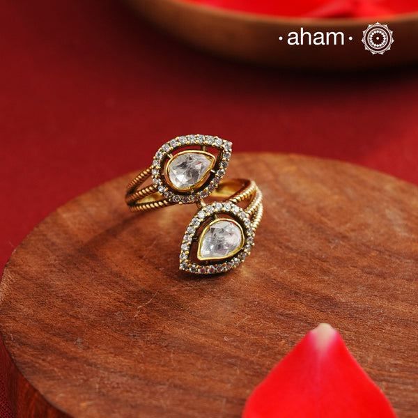 Moissanite Gold Polish Silver Ring (Size: 12)