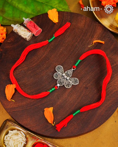 Beautiful Silver Rakhi
Make this Rakshabandhan Memorable with this handcrafted Rakhi Silver dial weaved with cotton thread for an ever-lasting Knot.