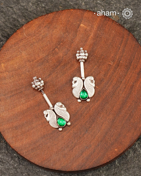 Green Stone Parrot Silver Bugadi