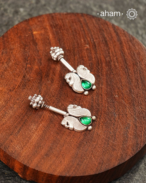 Green Stone Parrot Silver Bugadi