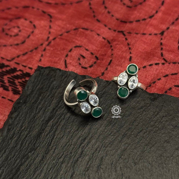 Silver Green Stone Toe Ring