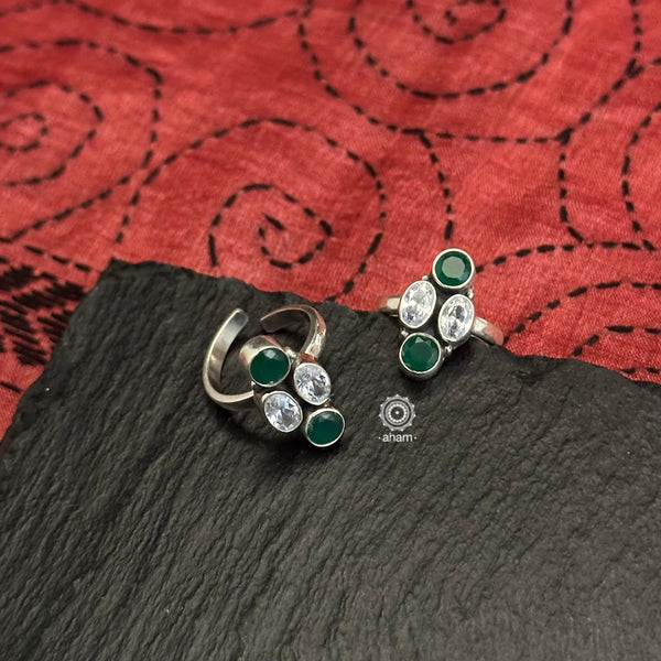 Silver Green Stone Toe Ring
