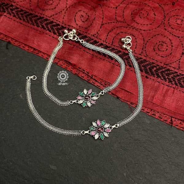 Silver Stone Flower Anklets