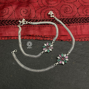 Silver Stone Flower Anklets