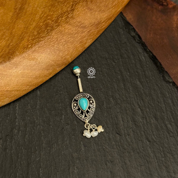 Turquoise Leaf Silver Bugadi With Pearl(Single Piece)