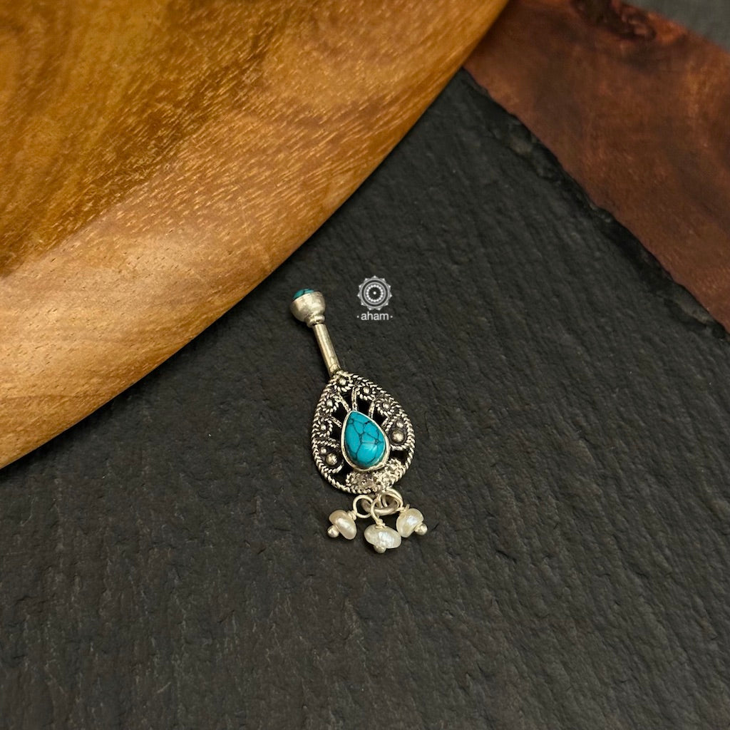 Turquoise Leaf Silver Bugadi With Pearl(Single Piece)