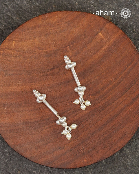 Single Plain Silver Bugadi with Pearls
