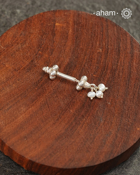 Single Plain Silver Bugadi with Pearls (Single Piece)
