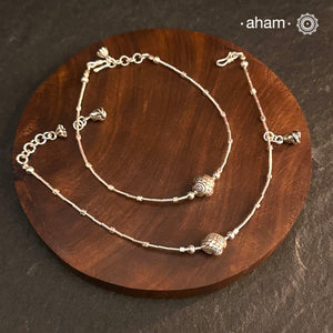 A.M P.M Charm Silver Anklets