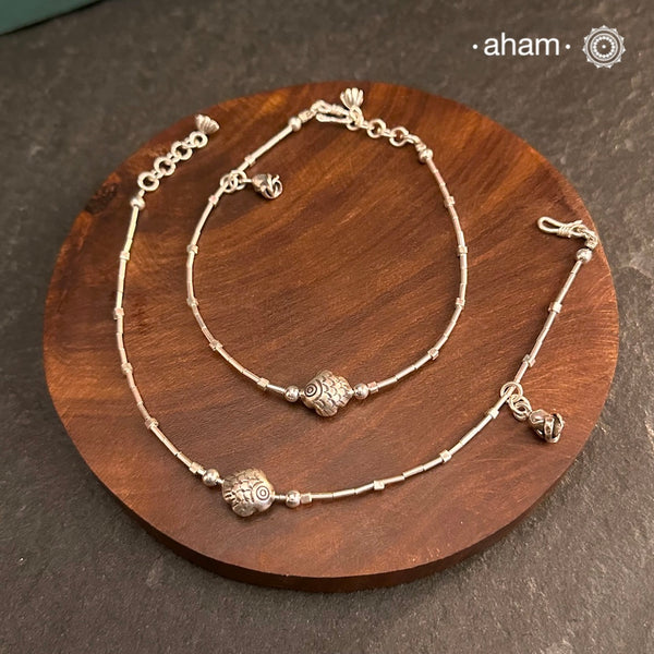 A.M P.M Charm Silver Anklets