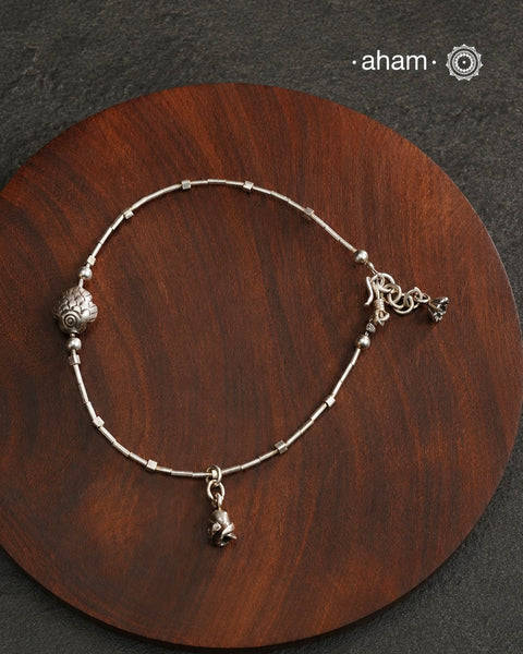 A.M P.M Charm Silver Anklet