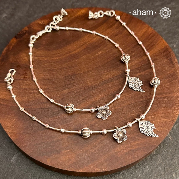 A.M P.M Charm Silver Anklets