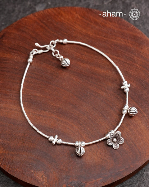 A.M P.M Charm Silver Anklets