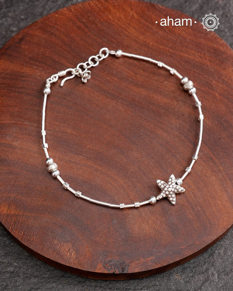 A.M P.M Charm Silver Anklets
