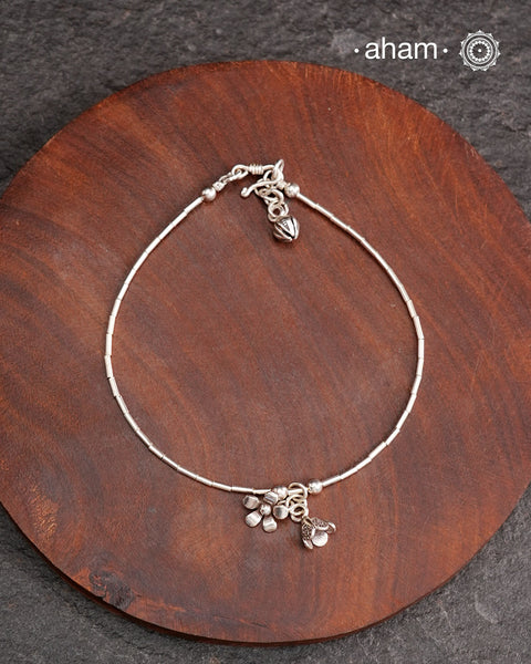 A.M P.M Charm Silver Anklets