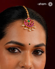 Pink Crescent Gold Polish Silver Maang Tikka