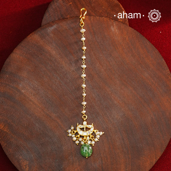 Moissanite Gold Polish Silver Maang Tikka