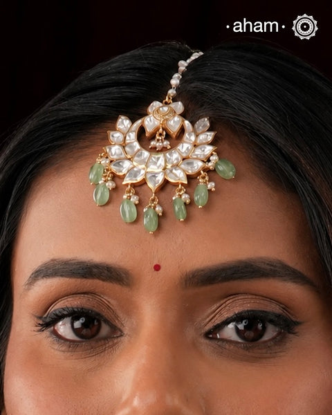 Moissanite Gold Polish Silver Maang Tikka