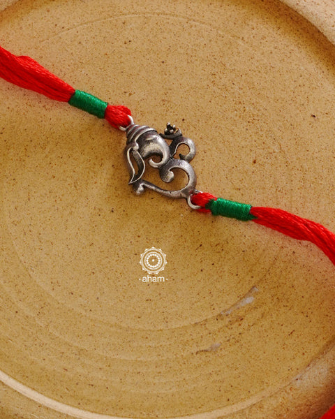 Beautiful Silver Rakhi,
Make this Rakshabandhan Memorable with this handcrafted Rakhi
Silver Om Ganesha rakhi with cotton thread for an ever-lasting Knot.