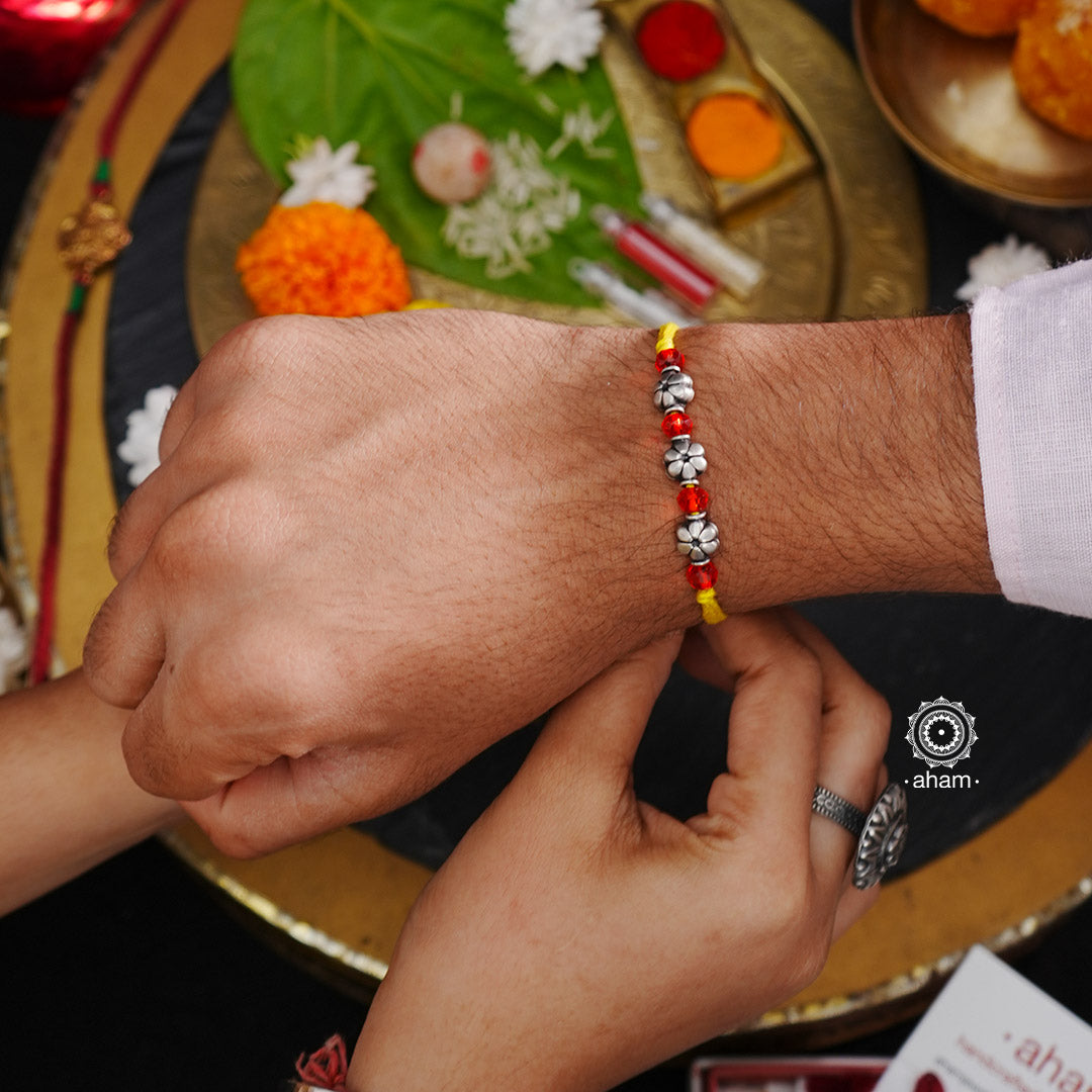 Three Flower Silver Rakhi