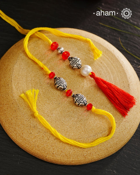 Silver Rakhi and Lumba Set