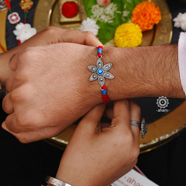 Silver Blue Flower Rakhi