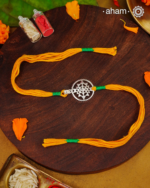 Beautiful Silver Rakhi
Make this Rakshabandhan Memorable with this handcrafted 92.5 Sterling Silver Rakhi


Silver dial weaved with cotton thread for an ever-lasting Knot.


The Dial comes with a loop so you can later use it as a pendant as well.