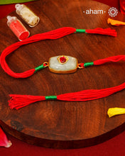Green Quartz Silver Gold Polish Rakhi