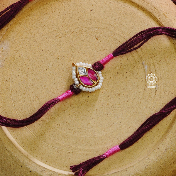 Kundan Gold Polish Silver Rakhi