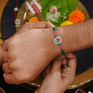 Kundan Gold Polish Silver Rakhi