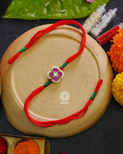 Beautiful Silver Rakhi. Make this Rakshabandhan Memorable with this handcrafted Rakhi for an ever-lasting Knot.Blessings of prosperity with Rakhi crafted in Silver Kundan work with cotton thread.