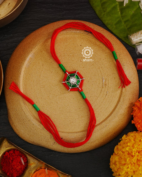 Kundan Green Silver Rakhi