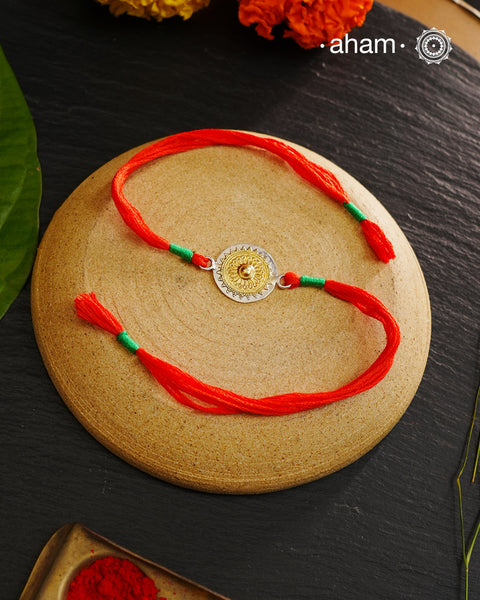 Surya Two Tone Silver Handcrafted Rakhi And Lumba Set